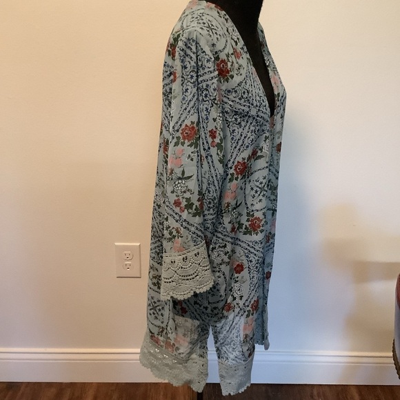 Mason & Belle Women’s med blue floral lace‎ trim bohemian festival hippie kimono - Picture 3 of 9